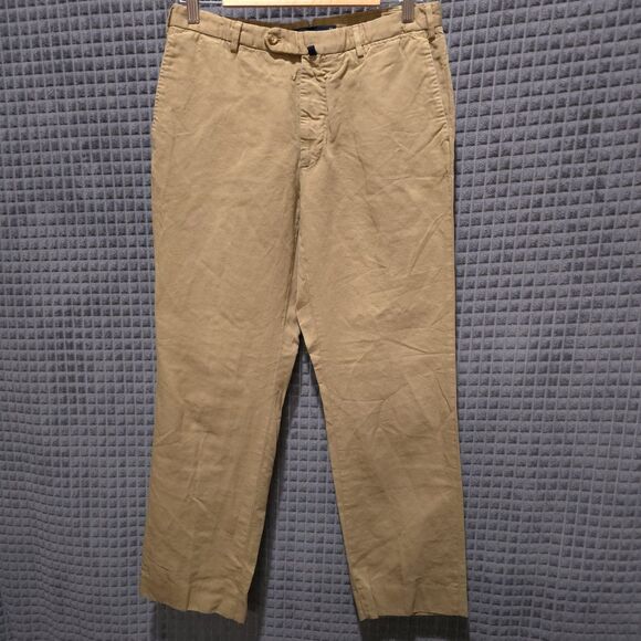 Incotex Slowear Linen Chinolino Pants 33x31 Khaki Flat Front Trousers Comfort - Picture 1 of 16